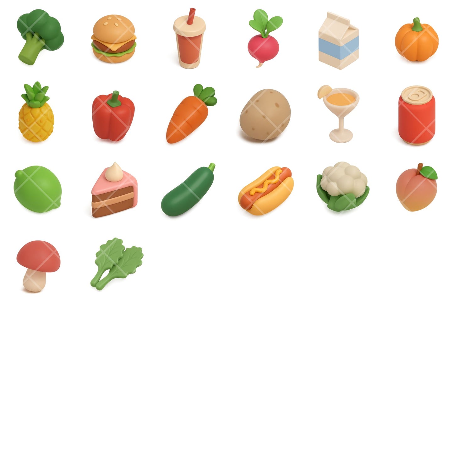 3D Food Clipart Bundle, Isometric Food PNG, Meal Planner Graphics, Fruits Vegetables Drinks Desserts