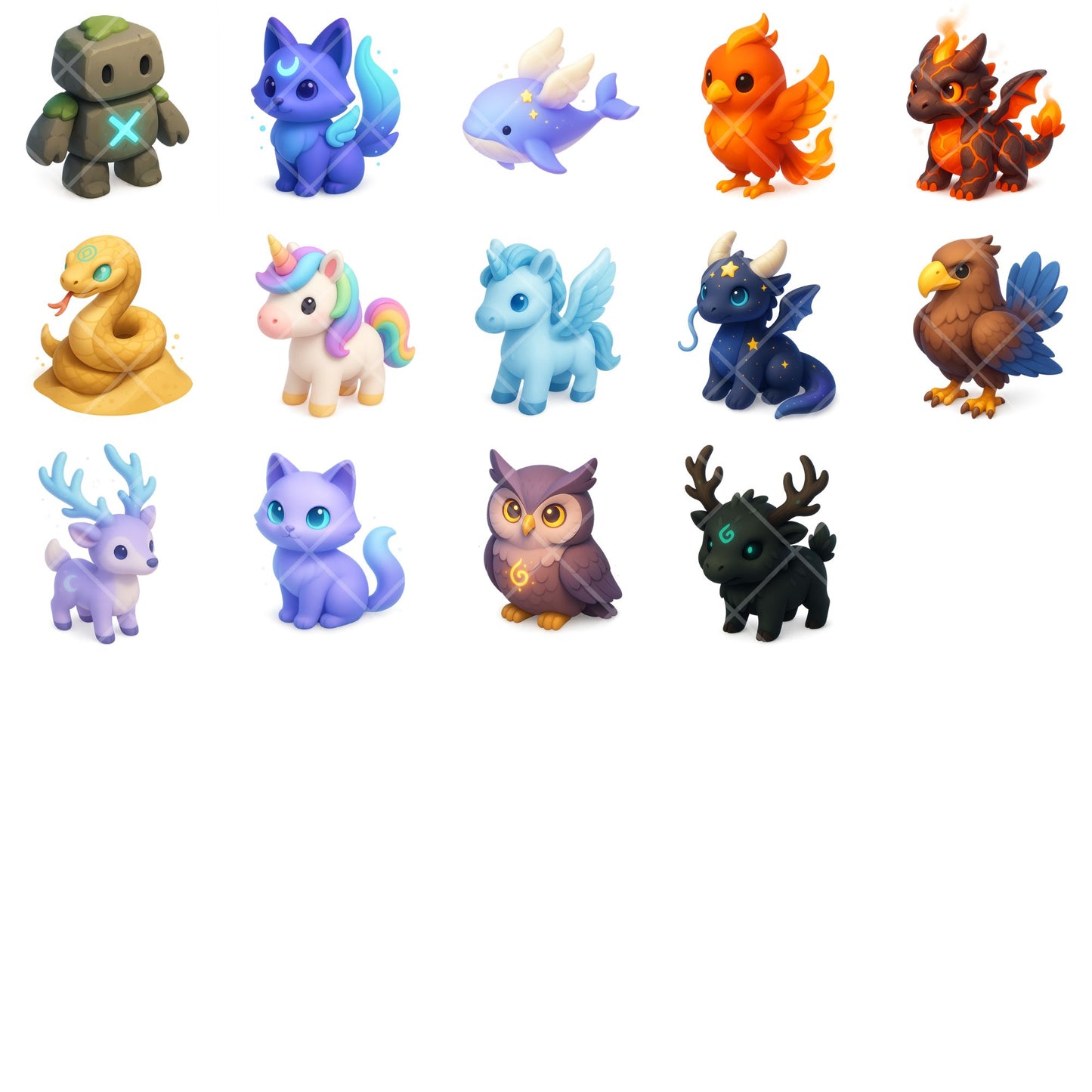 Mythical Creatures Clipart, Fantasy Beasts PNG Bundle, Dragons Unicorns Phoenix Griffins, 3D Fantasy Art (64 PNG)