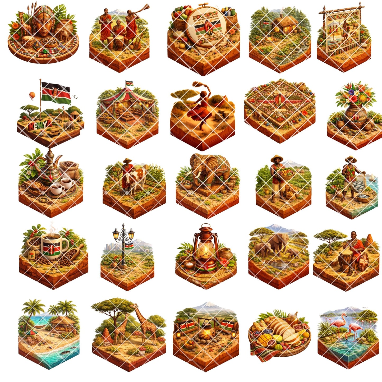 Kenya 3D PNG Clipart Bundle – African Culture, Wildlife & Village Art (50 Files)