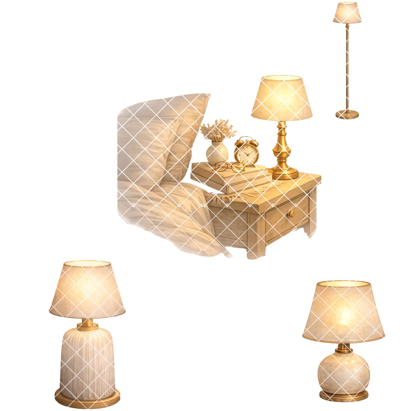 Cozy Lamp Clipart – 55 Watercolor Lighting PNG Files – Table Lamps, Candles & Hygge Home Decor Graphics