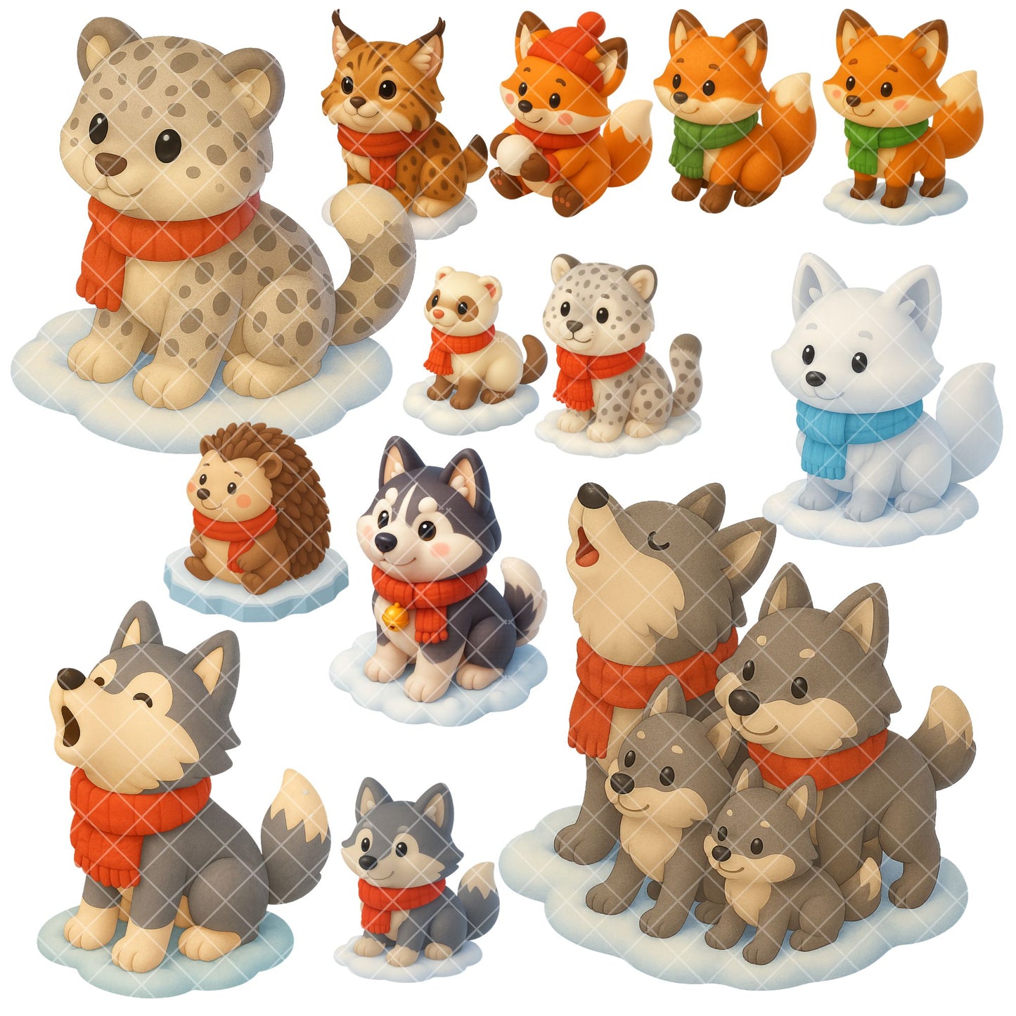 Winter Animal Clipart – Watercolor Snow PNG Bundle, Cute Christmas Animals, Cozy Winter Graphics (58 Files)