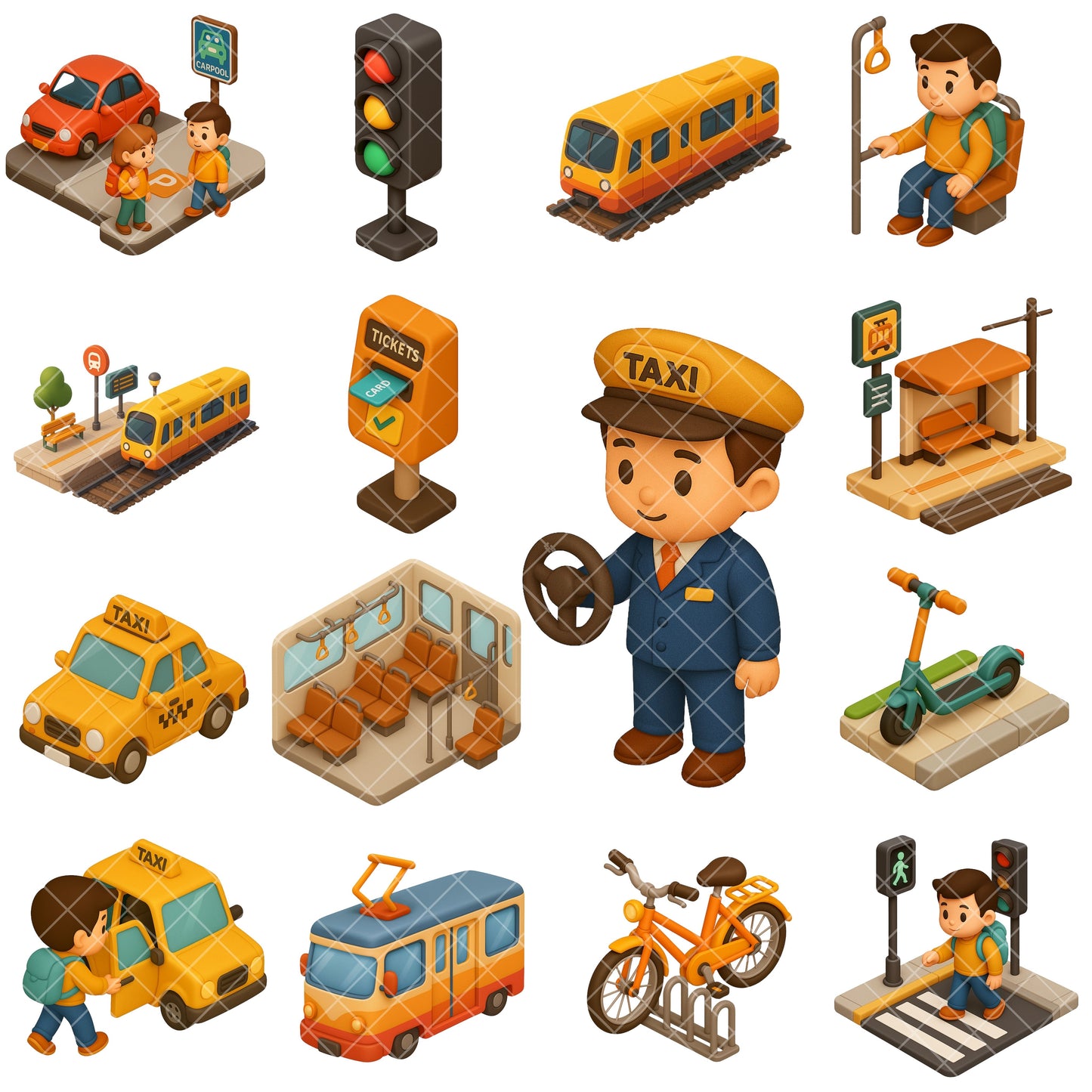 Subway Station Clipart Bundle – 3D Isometric City Transport PNG, Public Transit Graphics, Urban Train Station Icons, 65 PNG