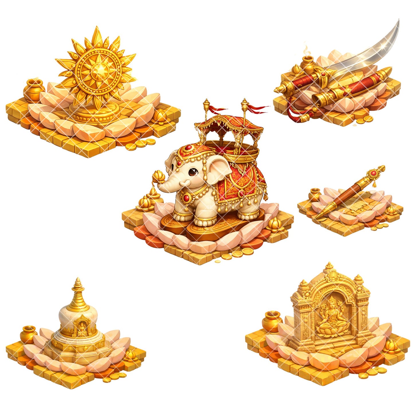 Ancient India Clipart – 56 Cultural PNG Files – Mandala, Peacock & Indian Heritage 3D Graphics