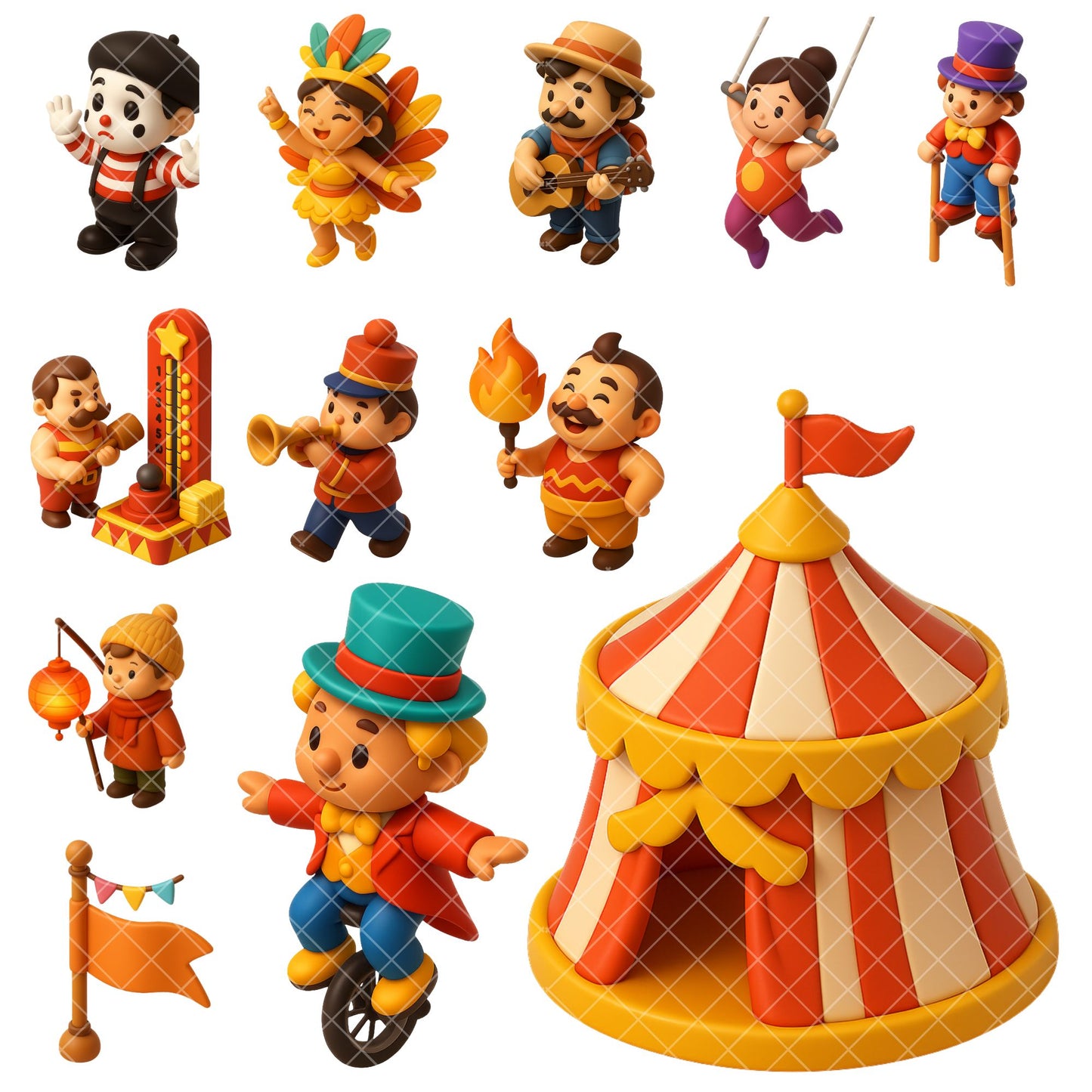 Carnival Clipart Set – 3D Circus & Fairground PNGs | Festival Fun Clipart, Kids Party Graphics, Digital Download (53 Files)