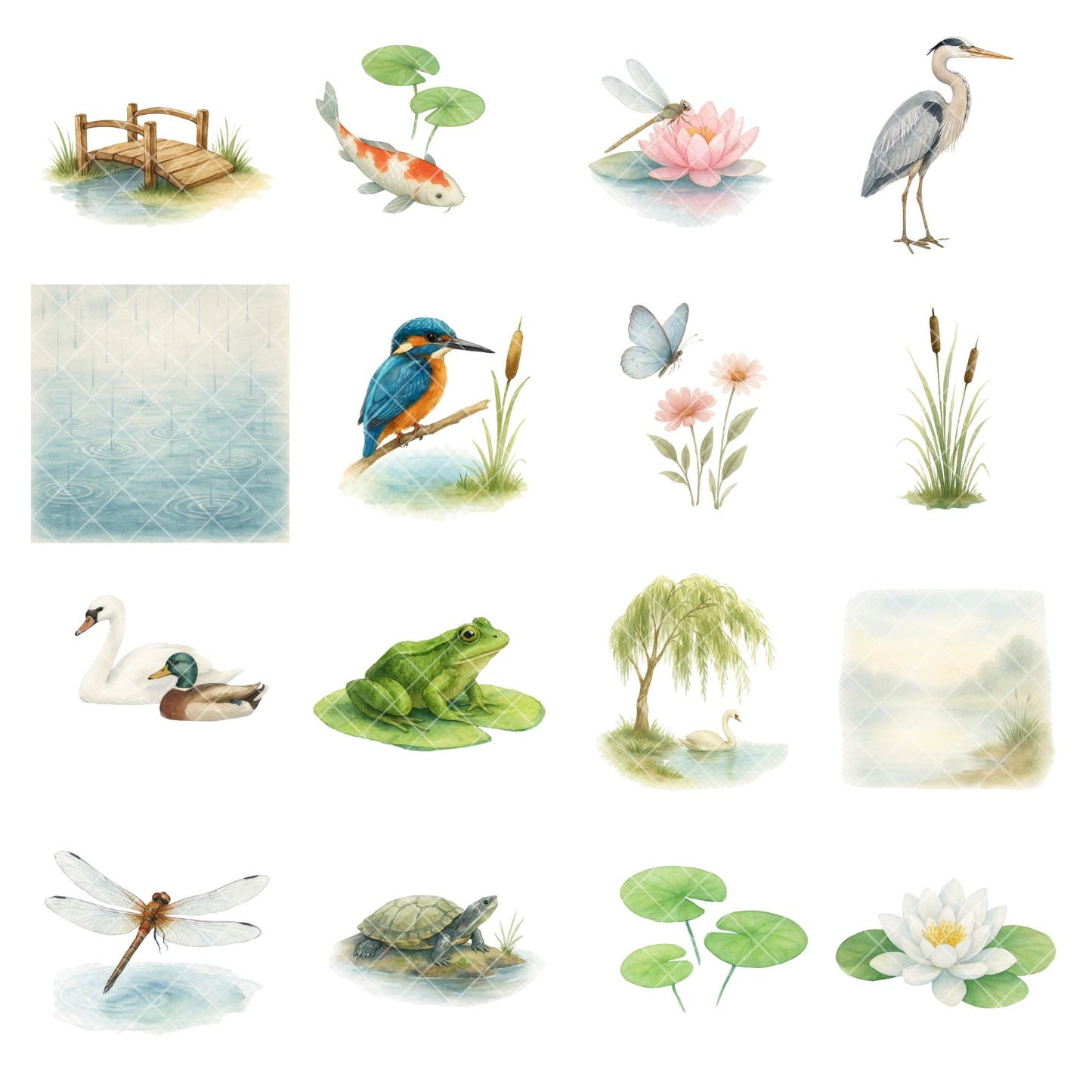 Swan Lake Watercolor Clipart Bundle – Elegant Pond Animals PNG, Swans & Nature Art, Wedding & Nursery Graphics, 50 PNG