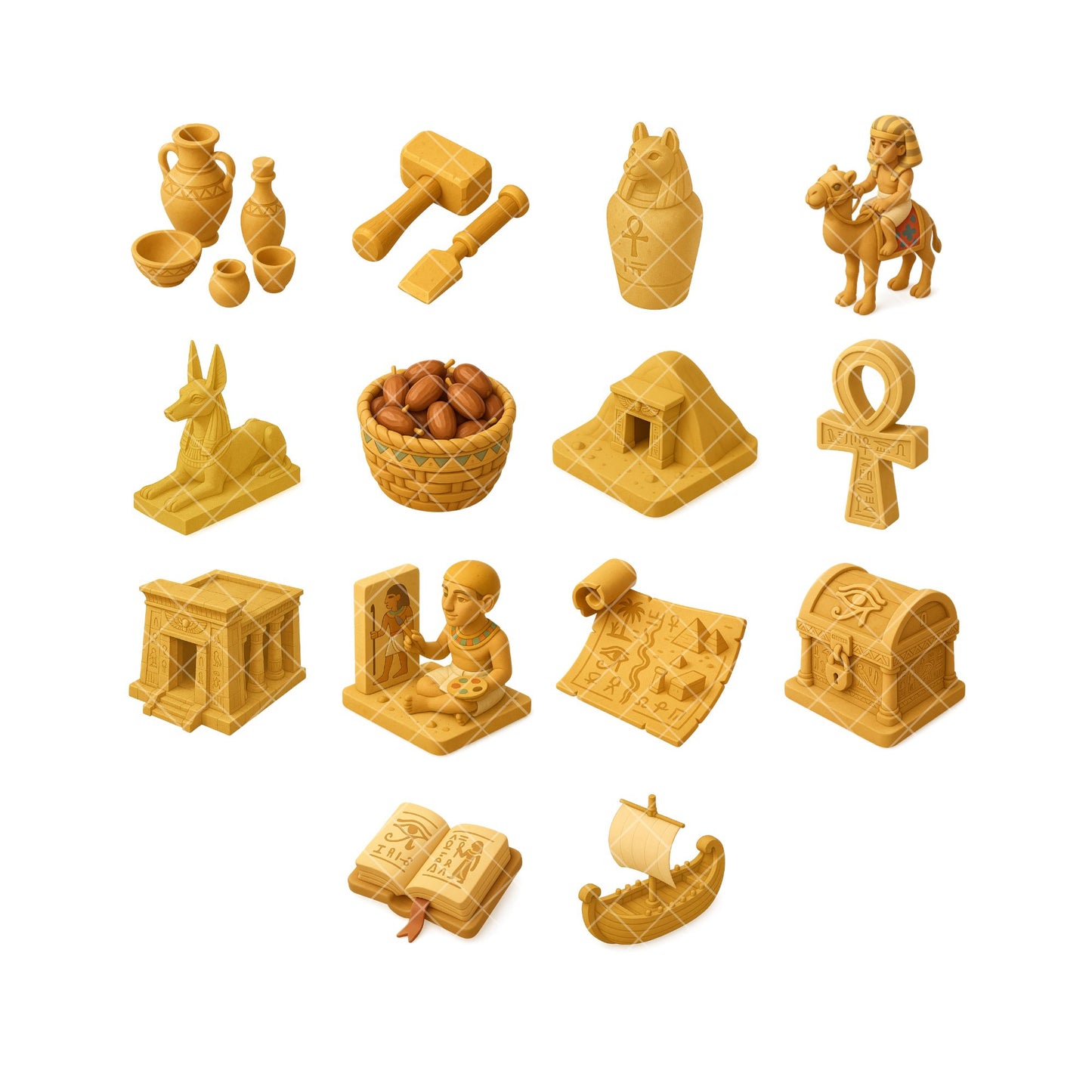 Ancient Egypt 3D Clipart Bundle – Pharaohs, Pyramids & Gods PNG, History Classroom Graphics for Teaching, Crafts & Projects, 64 PNG