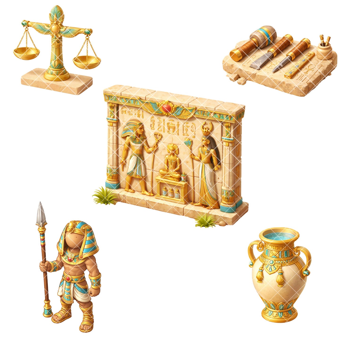 Ancient Egypt Clipart – 55 Egyptian 3D PNG Files – Exodus Bible Lesson & History Classroom Graphics