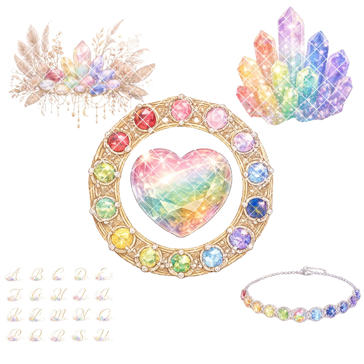 Birthstone Clipart – 55 Watercolor Gemstone PNG Files – Pastel Crystal Graphics for Zodiac & Jewelry Designs