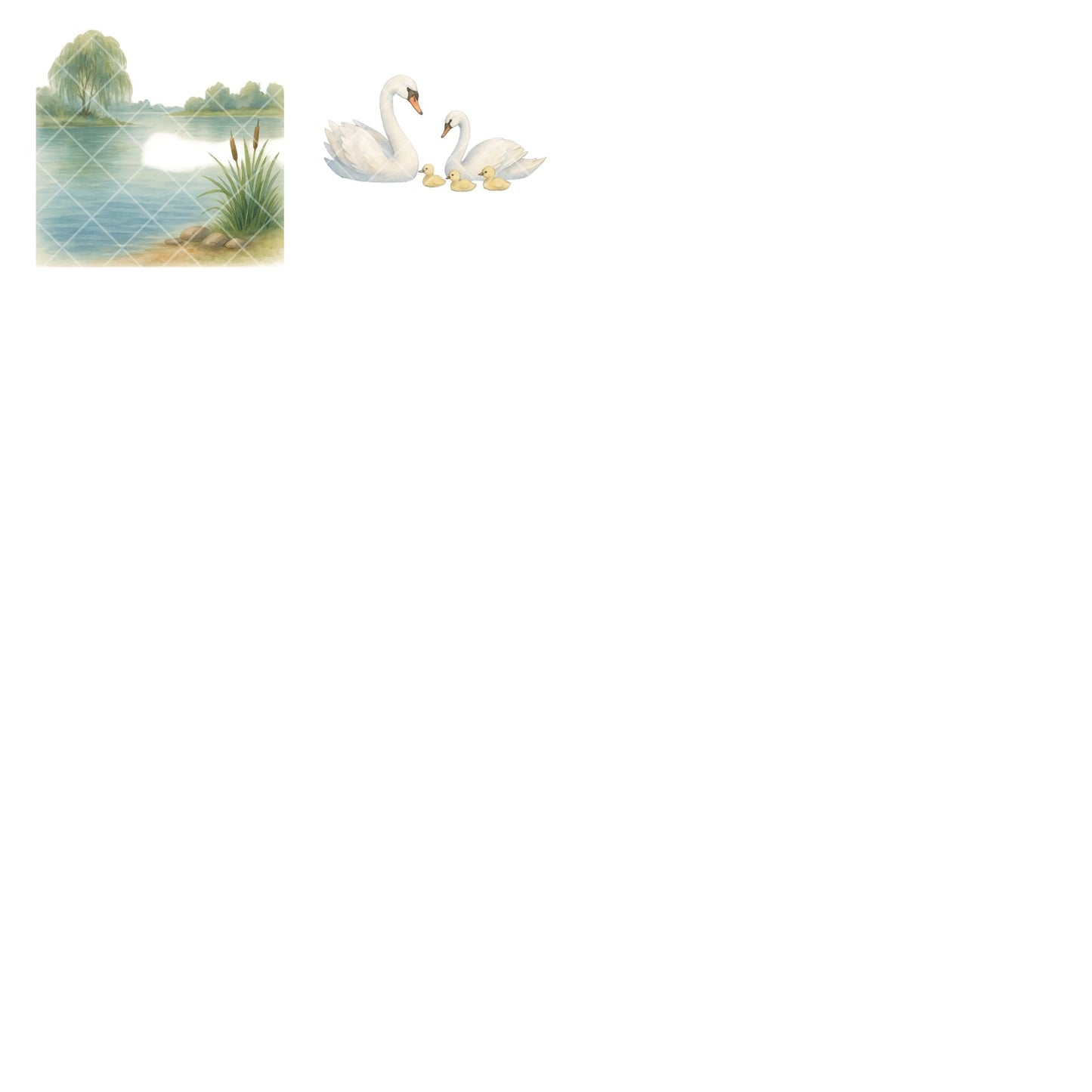Swan Lake Watercolor Clipart Bundle – Elegant Pond Animals PNG, Swans & Nature Art, Wedding & Nursery Graphics, 50 PNG