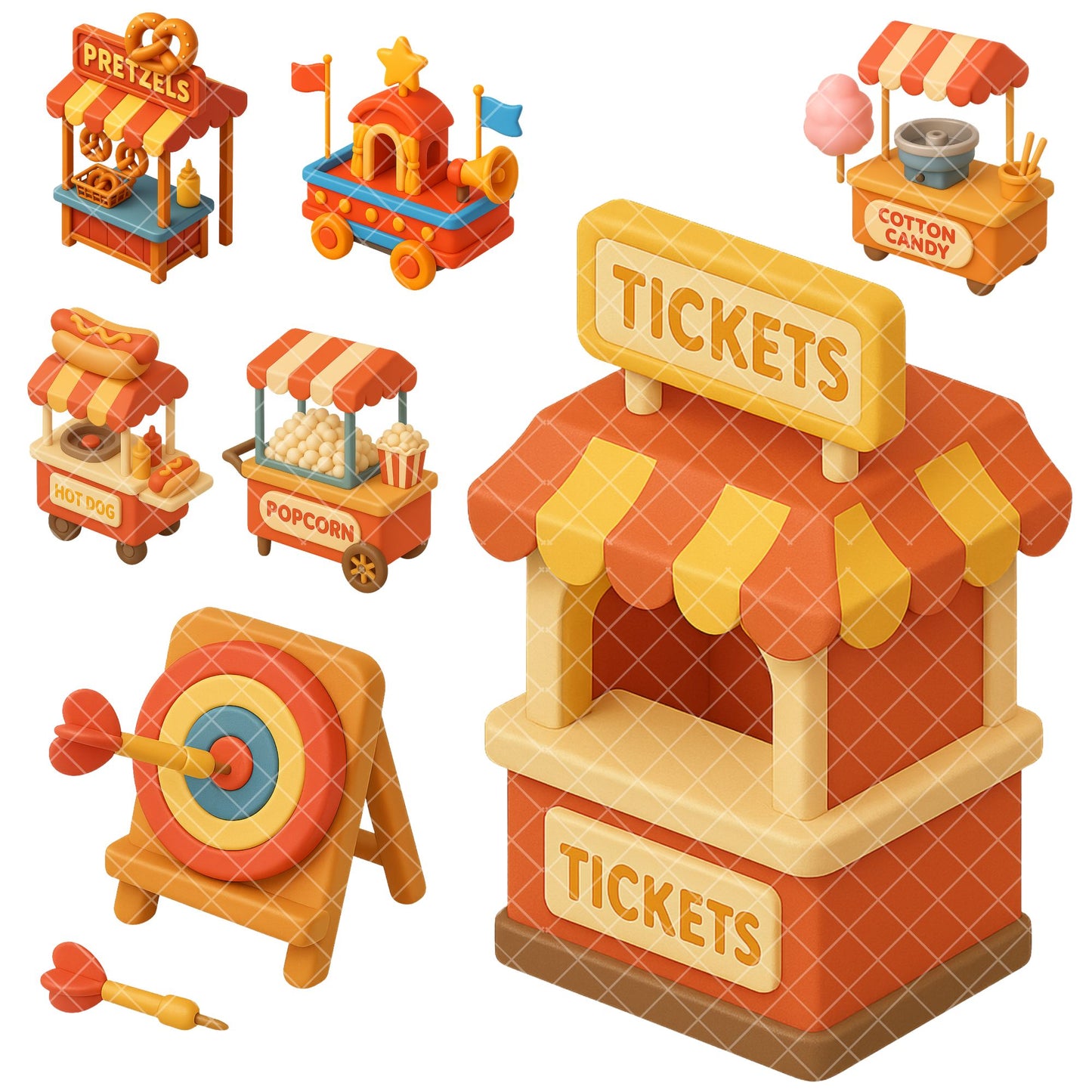 Carnival Clipart Set – 3D Circus & Fairground PNGs | Festival Fun Clipart, Kids Party Graphics, Digital Download (53 Files)