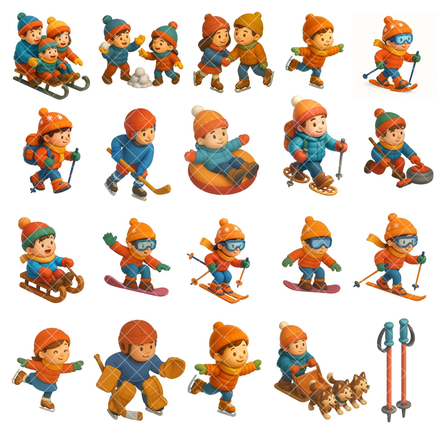 Winter Sports Clipart – 60 3D PNGs | Skiing, Snowboarding, Sledding, Cozy Winter Fun Graphics