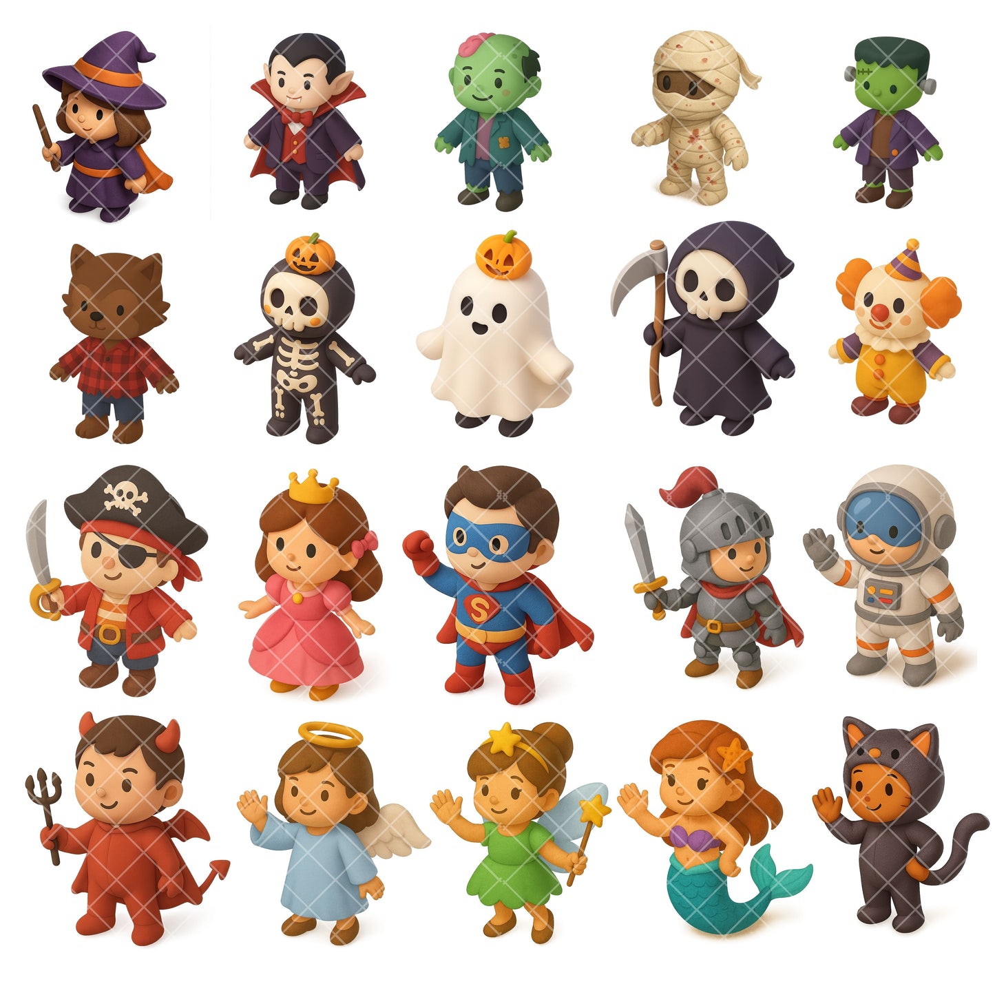 Halloween Costume Clipart – 56 Kids 3D PNGs | Cute Dress Up Characters, Party Decor, Classroom & Crafts