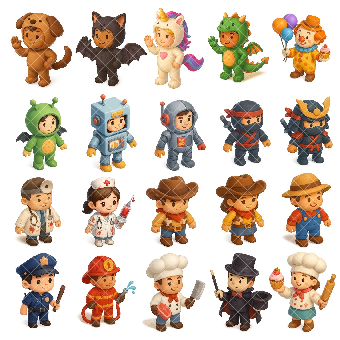 Halloween Costume Clipart – 56 Kids 3D PNGs | Cute Dress Up Characters, Party Decor, Classroom & Crafts