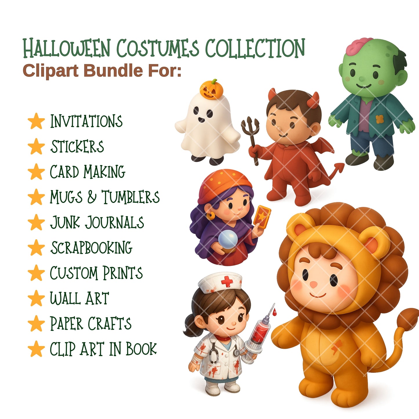 Halloween Costume Clipart – 56 Kids 3D PNGs | Cute Dress Up Characters, Party Decor, Classroom & Crafts