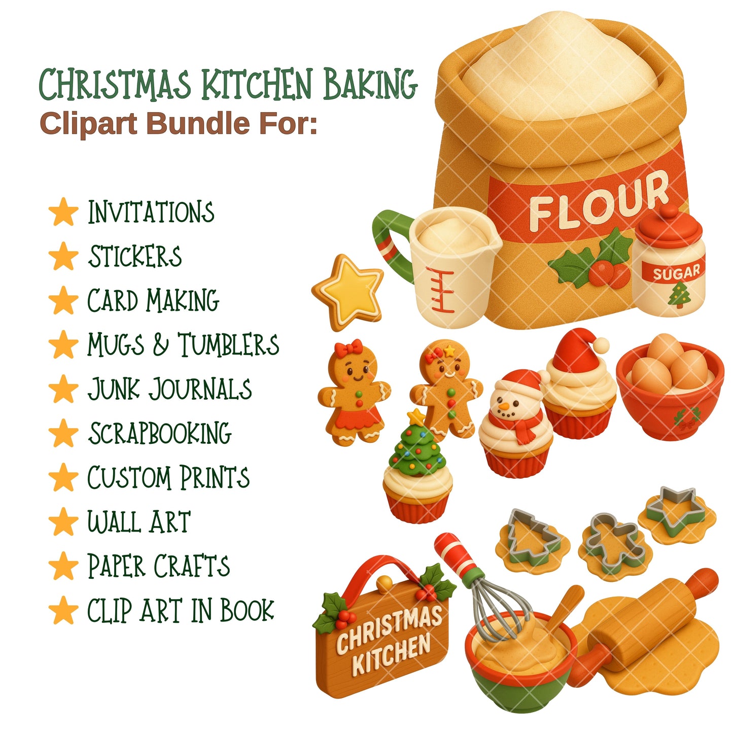 Christmas Baking Clipart Bundle – 3D Kitchen Holiday PNG, Cookies & Desserts Clipart, Festive Baking Tools, Cozy Christmas Graphics, 63 PNG