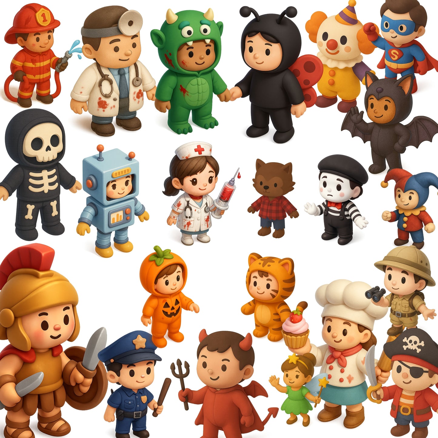 Halloween Costume Clipart – 56 Kids 3D PNGs | Cute Dress Up Characters, Party Decor, Classroom & Crafts