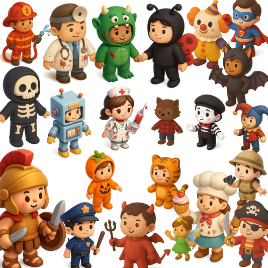 Halloween Costume Clipart – 56 Kids 3D PNGs | Cute Dress Up Characters, Party Decor, Classroom & Crafts