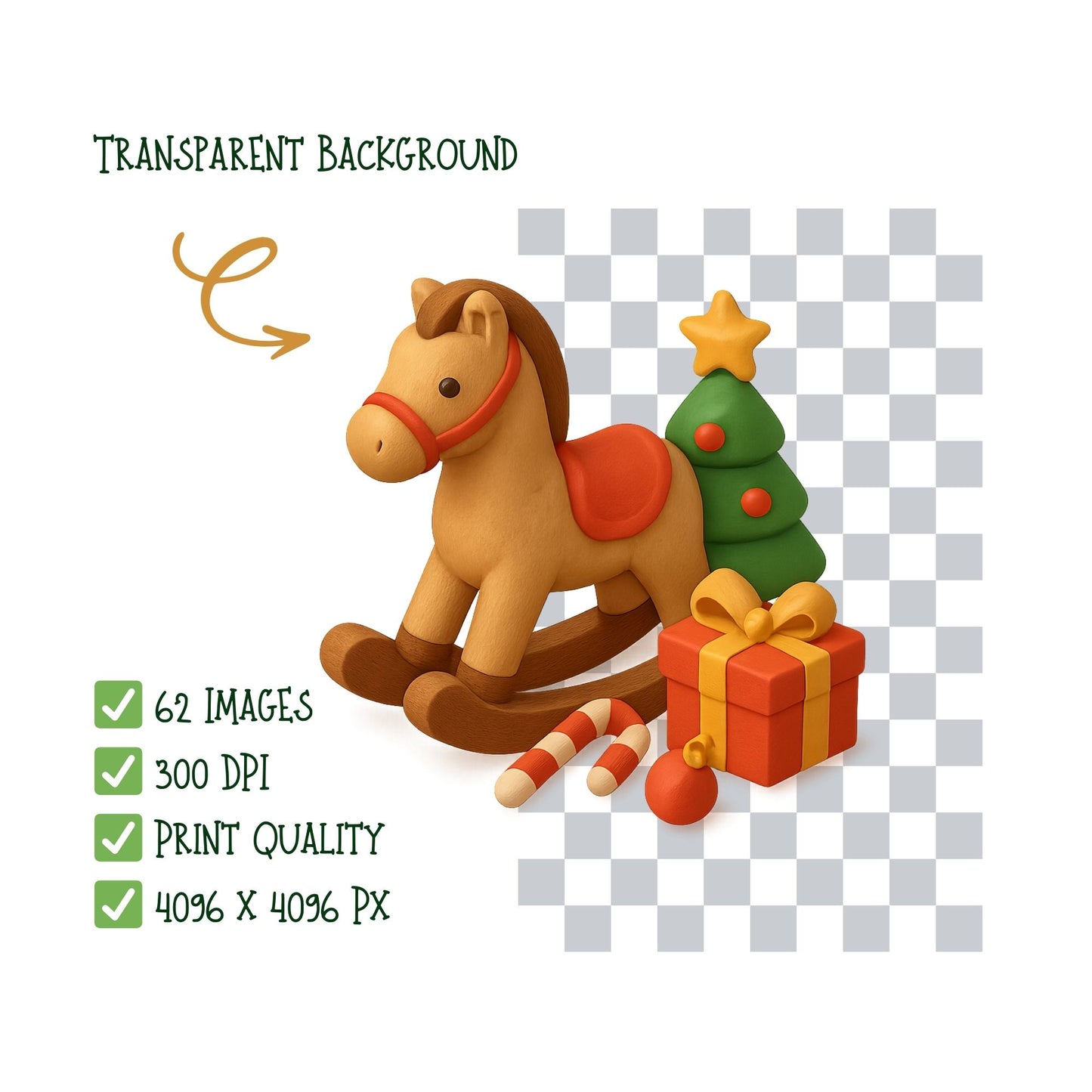 Christmas Toy Clipart Bundle – 3D Isometric Holiday PNG, Santa Toys, Gift Shop Clipart, Kids Christmas Graphics, 62 PNG Files