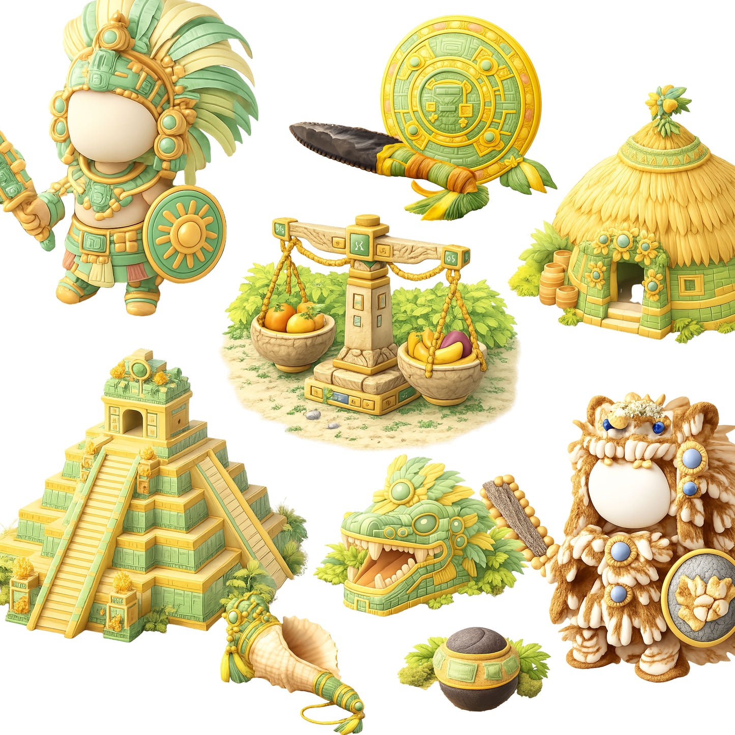Maya Civilization Clipart Bundle – 50 Ancient Mayan 3D PNG Files for History, Crafts & Education