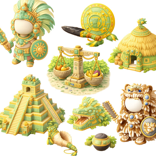 Maya Civilization Clipart Bundle – 50 Ancient Mayan 3D PNG Files for History, Crafts & Education