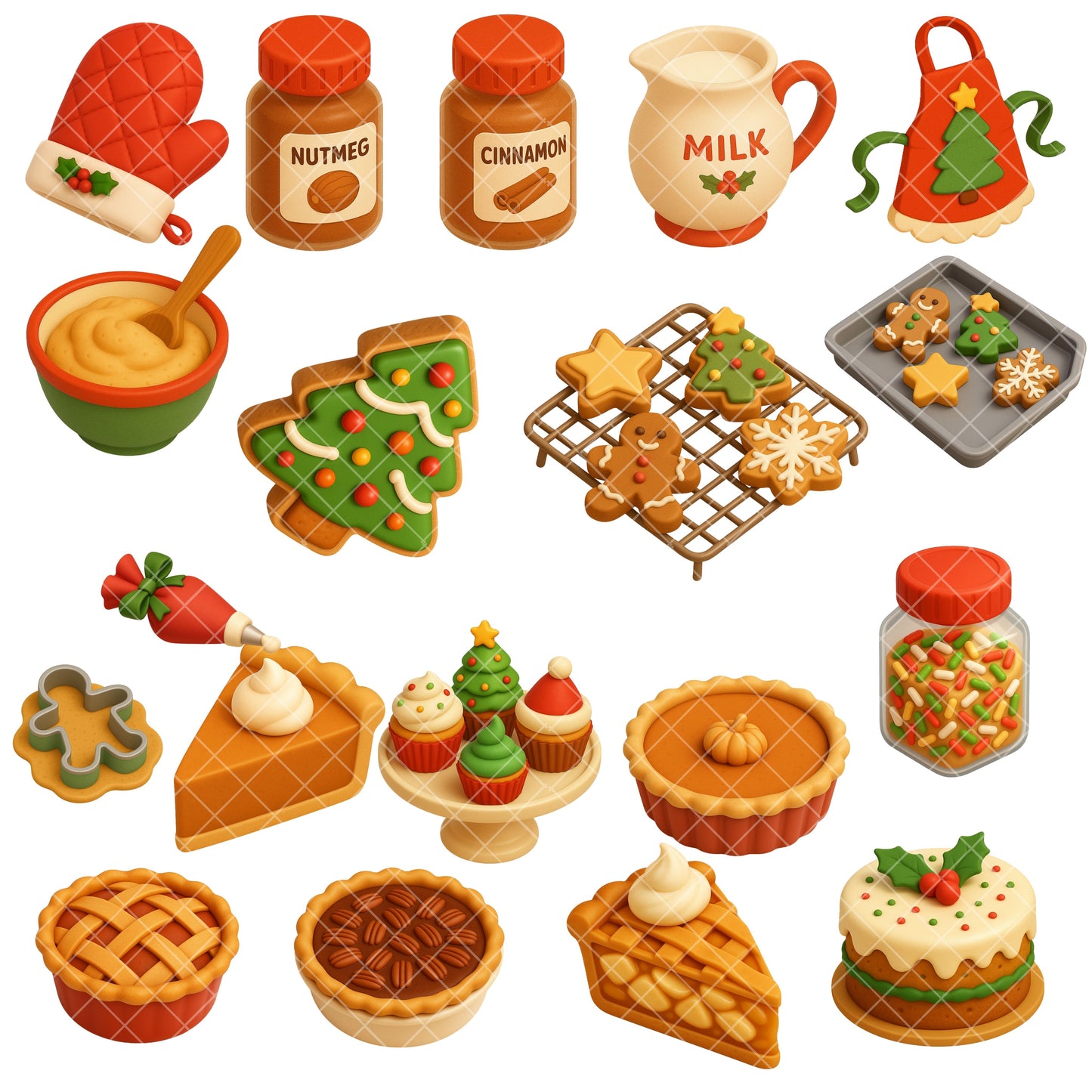 Christmas Baking Clipart Bundle – 3D Kitchen Holiday PNG, Cookies & Desserts Clipart, Festive Baking Tools, Cozy Christmas Graphics, 63 PNG