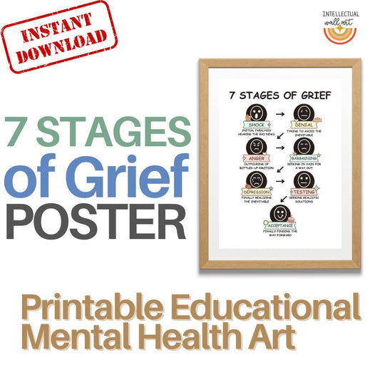 7 Stages of Grief Poster – Printable Therapy & Emotional Healing Tool