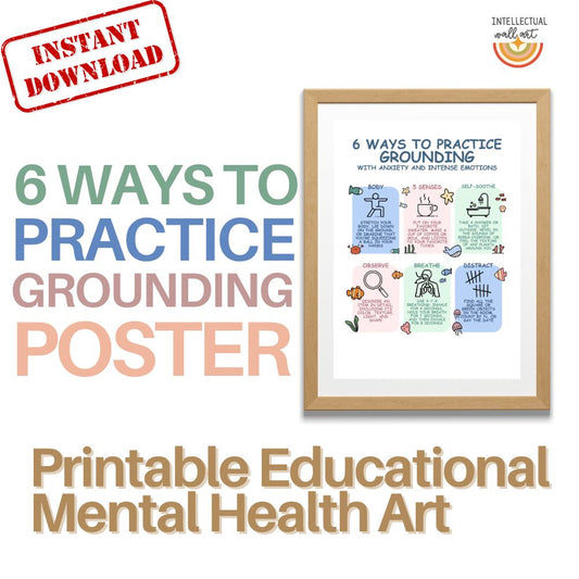 6 Ways to Practice Grounding Poster – Printable Anxiety & Emotional Regulation Tool