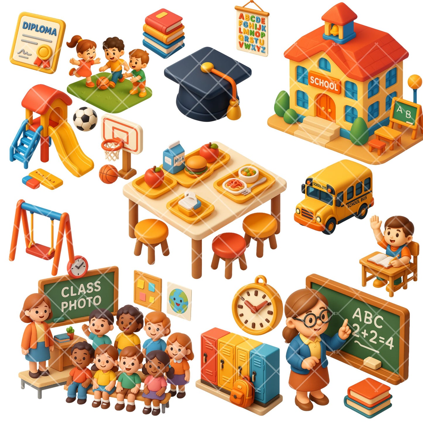 School Classroom Clipart – Teacher & Student PNG Illustrations, Educational School Graphics Bundle (64 Files)